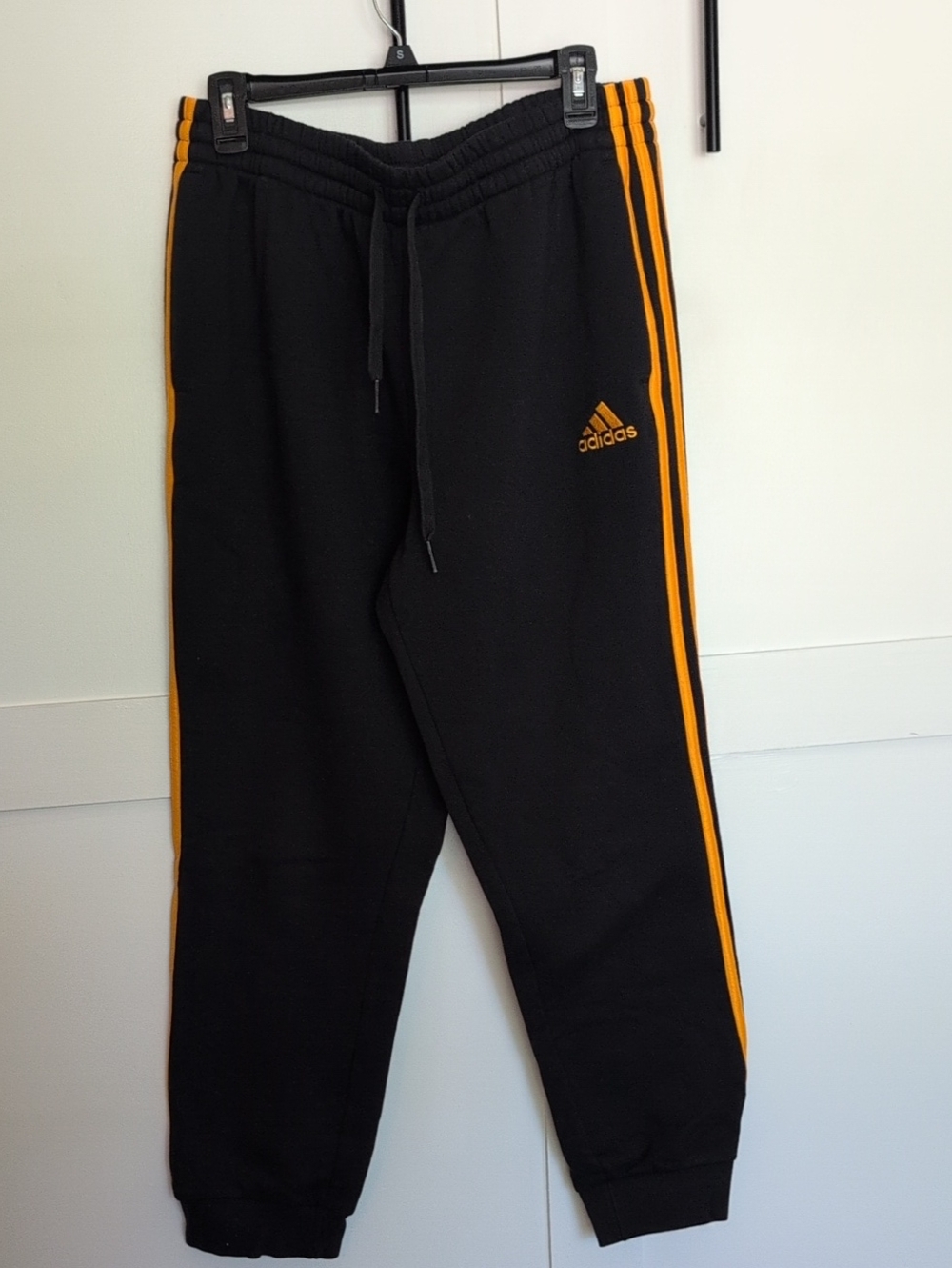adidas Black Joggers with Orange Side Stripes - Mens